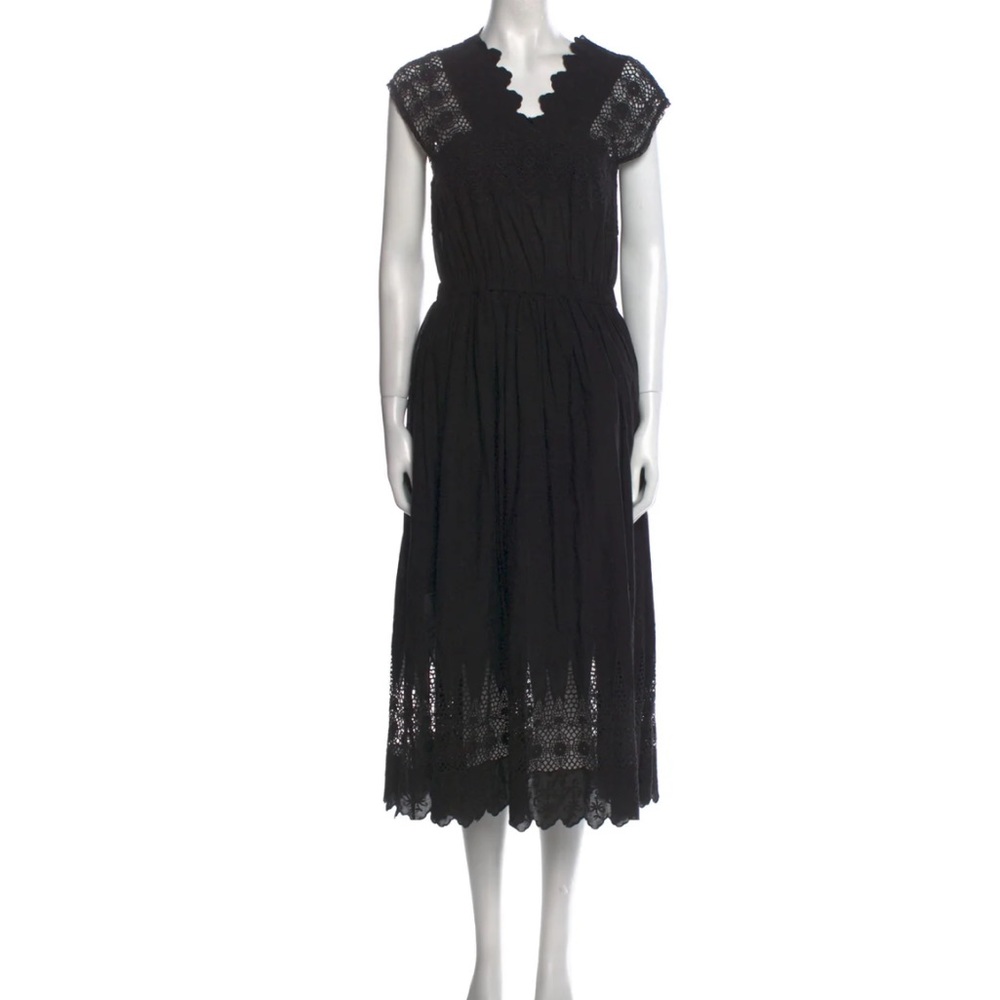 Ulla Johnson Black Midi Lace-Trim Dress